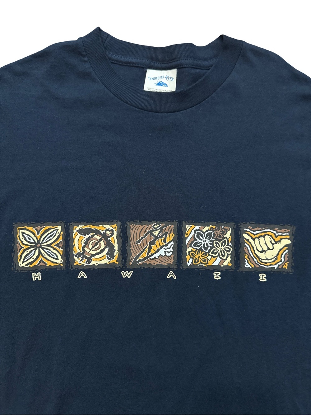 Vintage Hawaii Spellout Box Style Men’s T-Shirt Size XL Tennessee River Tag Y2K